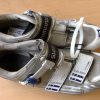 White and silver Shimano road cycling shoes